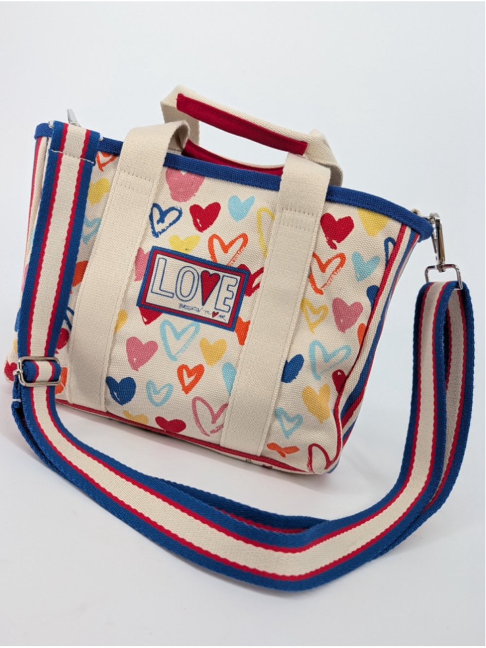 Brighton Red White & You Mini Tote Hearts Love Canvas Crossbody Bag Strap